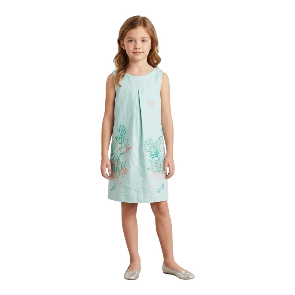 Zara Girls Coral Print Linen Blend Shift Dress Size 7/8 (128)